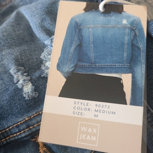 NEW Women's Wax Jean Stretch Denim Trucker Jacket Medium Wash Jacket Size M - Picture 6 of 6